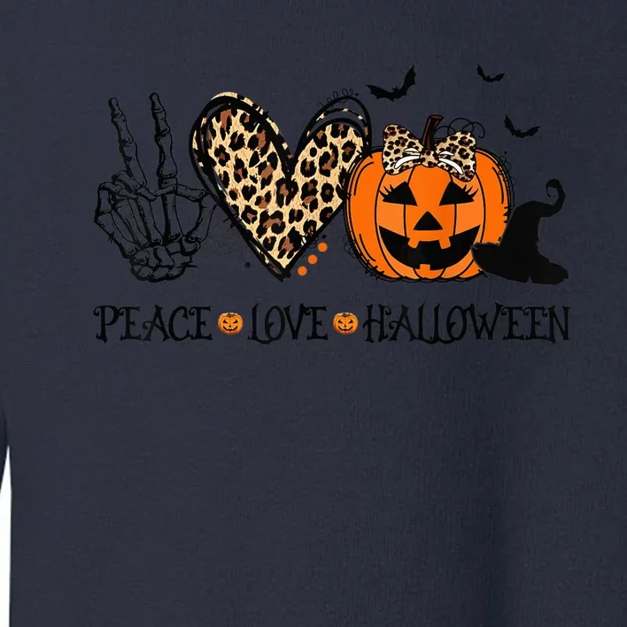 Peace Love Halloween Happy Halloween Pumpkin Leopard Heart Toddler Sweatshirt