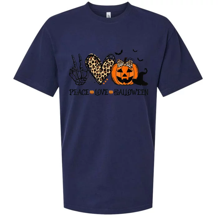 Peace Love Halloween Happy Halloween Pumpkin Leopard Heart Sueded Cloud Jersey T-Shirt