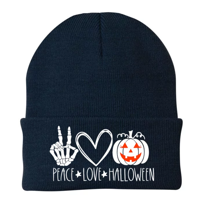 Peace Love Halloween Pumpkin Teen Jackolantern Gift Knit Cap Winter Beanie