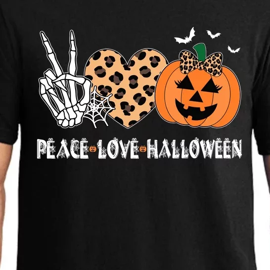 Peace Love Halloween Scary Pumpkin Leopard Skeleton Pajama Set