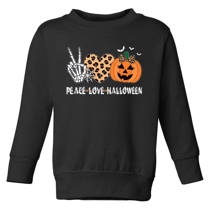 Peace Love Halloween Scary Pumpkin Leopard Skeleton Toddler Sweatshirt