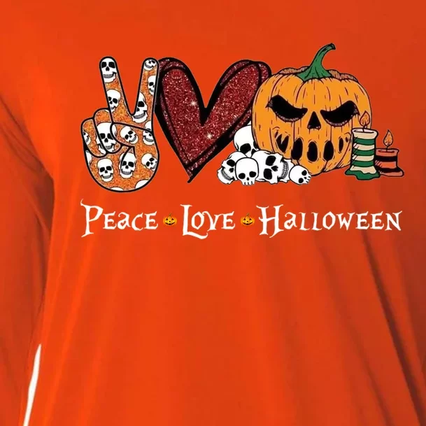 Peace Love Halloween Pumpkin Skull Funny Halloween Costume Gift Cooling Performance Long Sleeve Crew