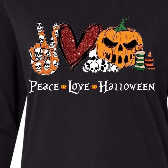 Peace Love Halloween Pumpkin Skull Funny Halloween Costume Gift Womens Cotton Relaxed Long Sleeve T-Shirt