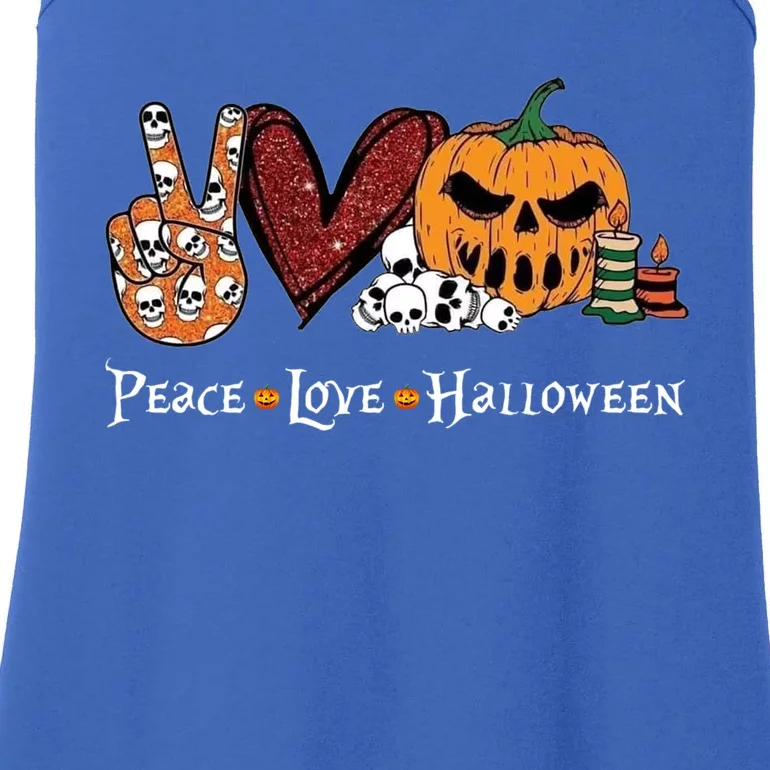 Peace Love Halloween Pumpkin Skull Funny Halloween Costume Gift Ladies Essential Tank