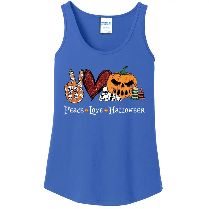 Peace Love Halloween Pumpkin Skull Funny Halloween Costume Gift Ladies Essential Tank