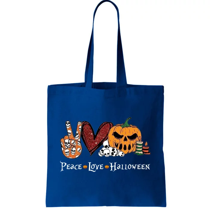 Peace Love Halloween Pumpkin Skull Funny Halloween Costume Gift Tote Bag