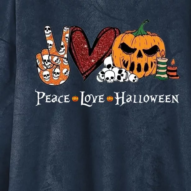 Peace Love Halloween Pumpkin Skull Funny Halloween Costume Gift Hooded Wearable Blanket