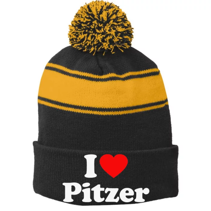 Pitzer Love Heart College University Alumni _ Stripe Pom Pom Beanie