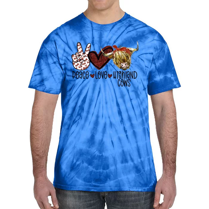 Peace Love Highland Cows Cattle Scottish Cow Bandana Gift Tie-Dye T-Shirt