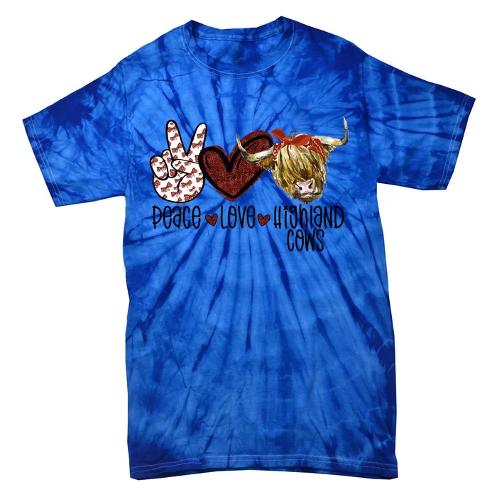 Peace Love Highland Cows Cattle Scottish Cow Bandana Gift Tie-Dye T-Shirt