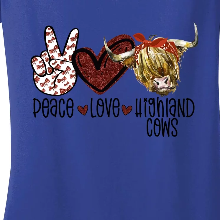 Peace Love Highland Cows Cattle Scottish Cow Bandana Gift Women's V-Neck T-Shirt