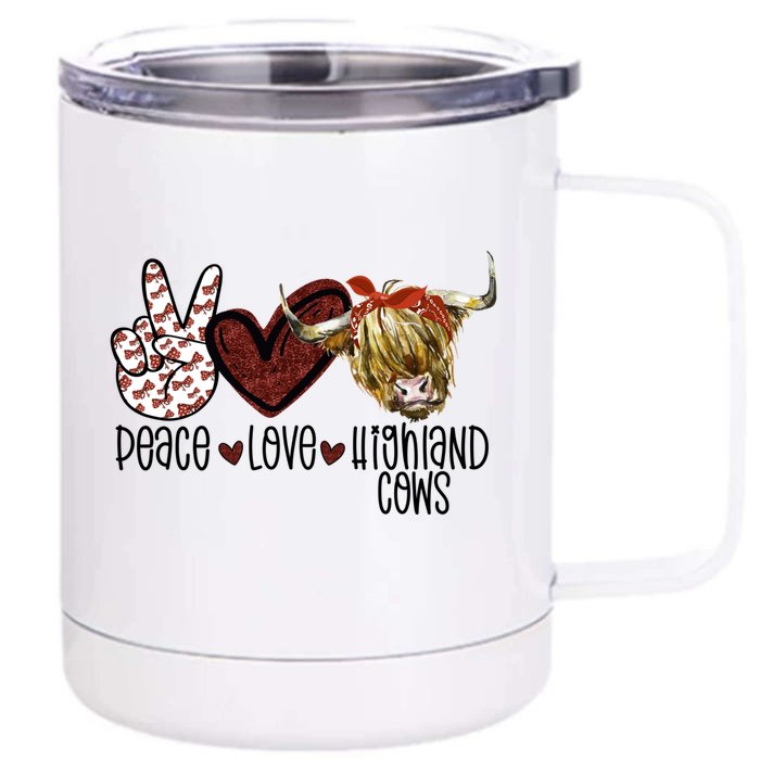 Peace Love Highland Cows Cattle Scottish Cow Bandana Gift Front & Back 12oz Stainless Steel Tumbler Cup