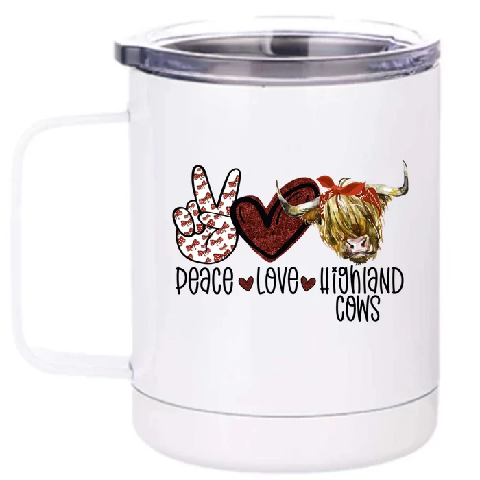 Peace Love Highland Cows Cattle Scottish Cow Bandana Gift Front & Back 12oz Stainless Steel Tumbler Cup