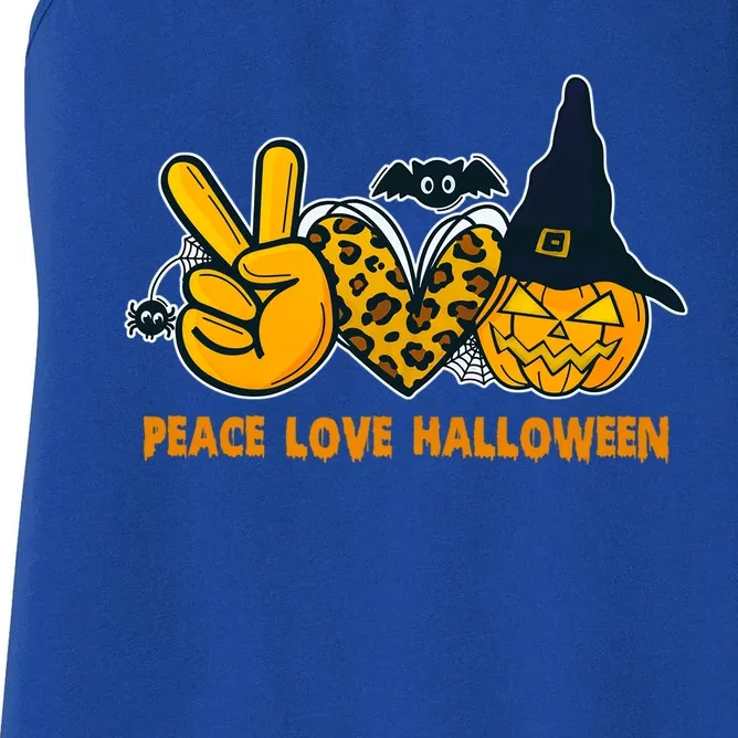 Peace Love Halloween Pumpkin Witch Hat Bats Great Gift Women's Racerback Tank