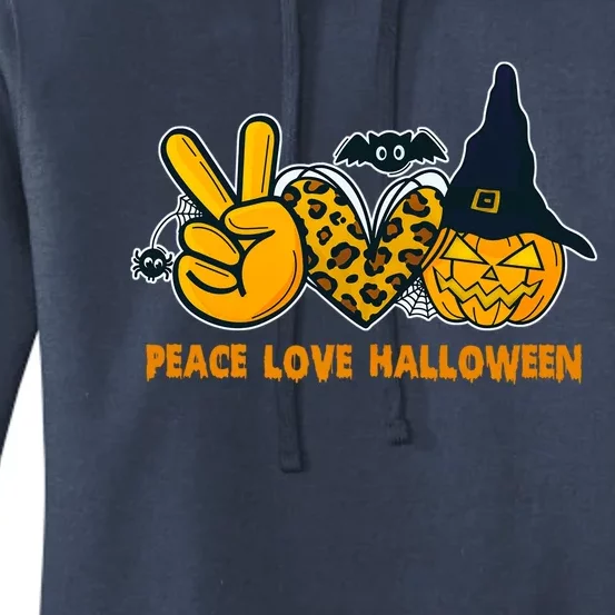 Peace Love Halloween Pumpkin Witch Hat Bats Great Gift Women's Pullover Hoodie