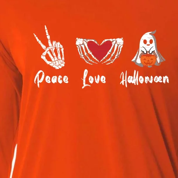 Peace Love Halloween Skeleton Hand Heart Gift Cooling Performance Long Sleeve Crew