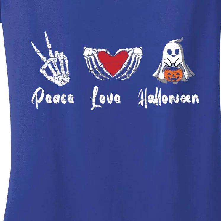 Peace Love Halloween Skeleton Hand Heart Gift Women's V-Neck T-Shirt