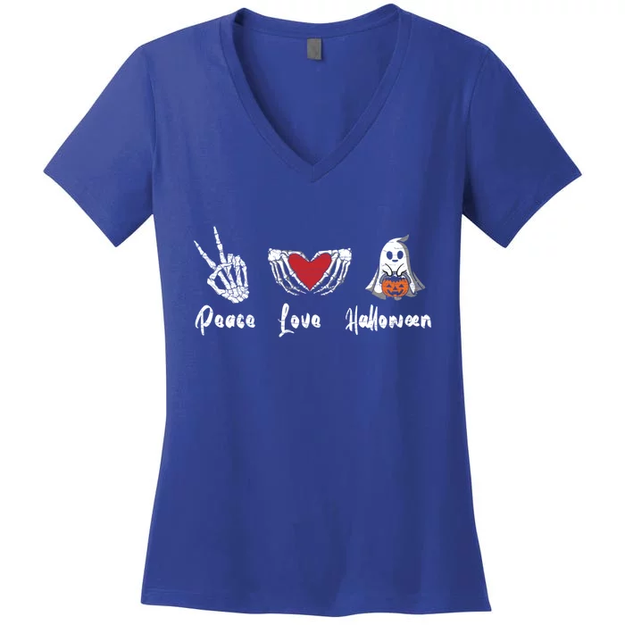 Peace Love Halloween Skeleton Hand Heart Gift Women's V-Neck T-Shirt