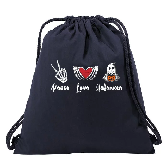 Peace Love Halloween Skeleton Hand Heart Gift Drawstring Bag