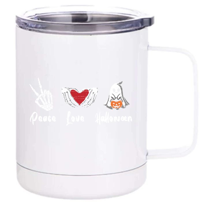 Peace Love Halloween Skeleton Hand Heart Gift Front & Back 12oz Stainless Steel Tumbler Cup