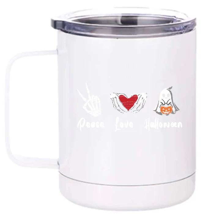 Peace Love Halloween Skeleton Hand Heart Gift Front & Back 12oz Stainless Steel Tumbler Cup