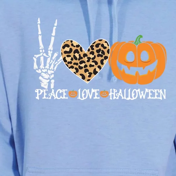 Peace Love Halloween Skeleton Hand Pumpkin Leopard Heart Cool Gift Unisex Surf Hoodie