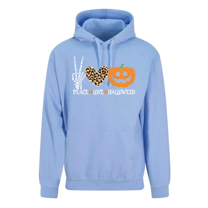 Peace Love Halloween Skeleton Hand Pumpkin Leopard Heart Cool Gift Unisex Surf Hoodie