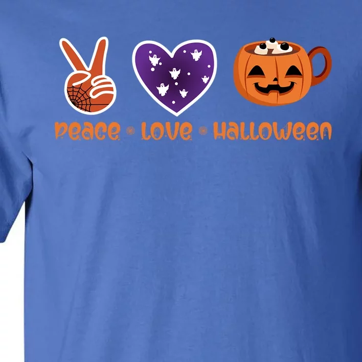 Peace Love Halloween Spirit Spooky Pumpkin Cocoa Tea Cool Gift Tall T-Shirt