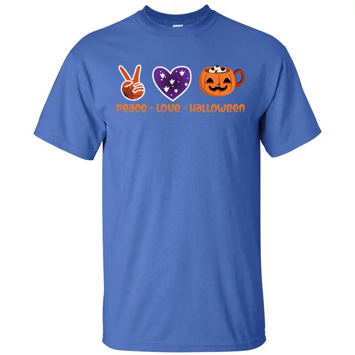 Peace Love Halloween Spirit Spooky Pumpkin Cocoa Tea Cool Gift Tall T-Shirt