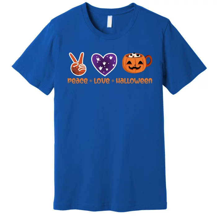 Peace Love Halloween Spirit Spooky Pumpkin Cocoa Tea Cool Gift Premium T-Shirt