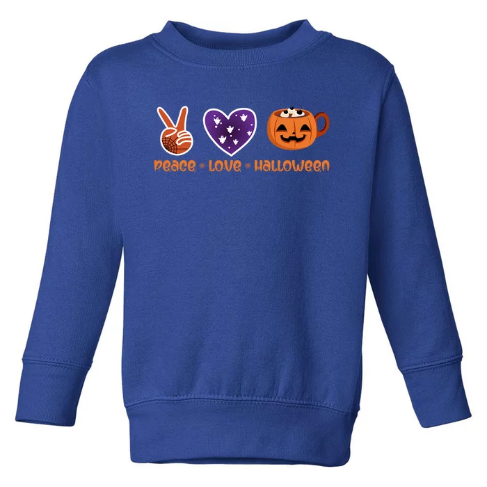 Peace Love Halloween Spirit Spooky Pumpkin Cocoa Tea Cool Gift Toddler Sweatshirt