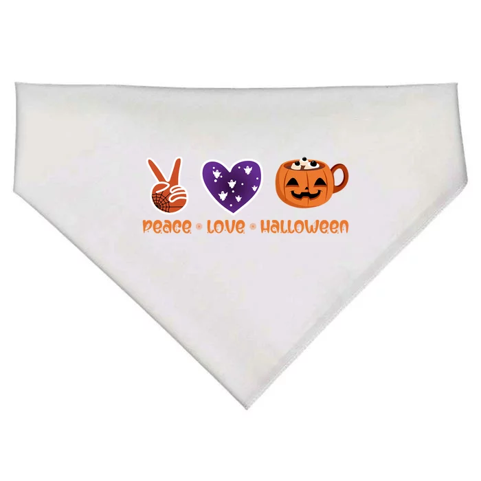 Peace Love Halloween Spirit Spooky Pumpkin Cocoa Tea Cool Gift USA-Made Doggie Bandana