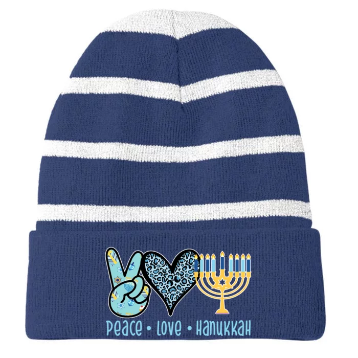 Peace Love Hanukkah Striped Beanie with Solid Band