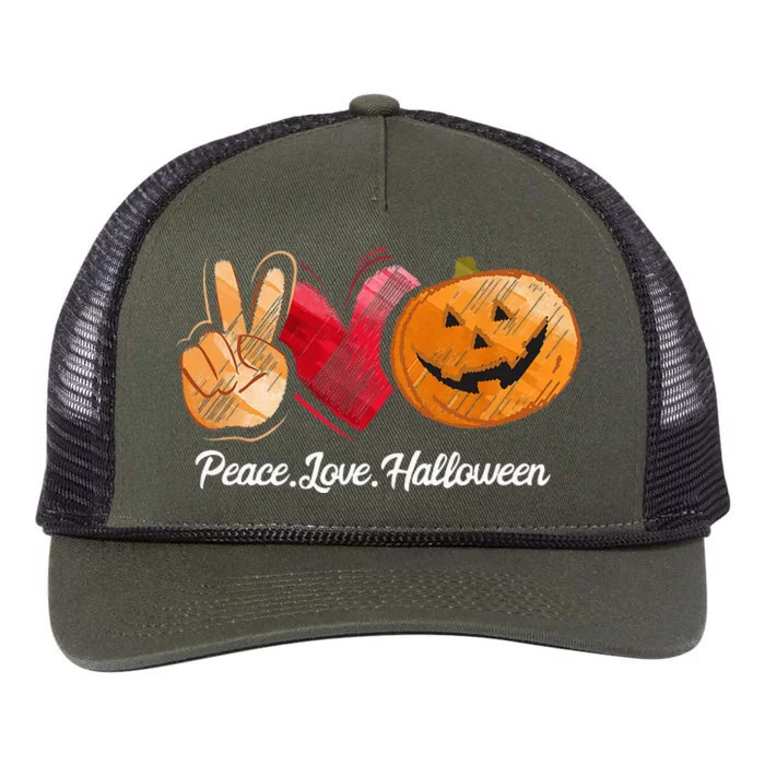 Peace Love Halloween Pumpkin Face Retro Rope Trucker Hat Cap