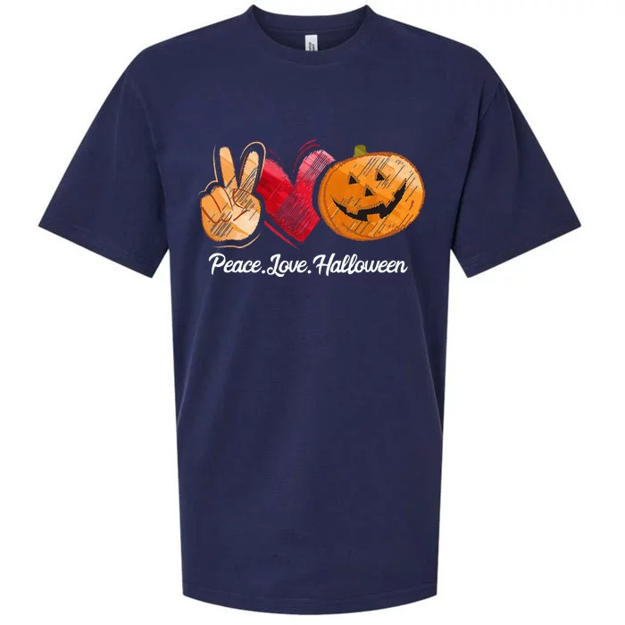 Peace Love Halloween Pumpkin Face Sueded Cloud Jersey T-Shirt