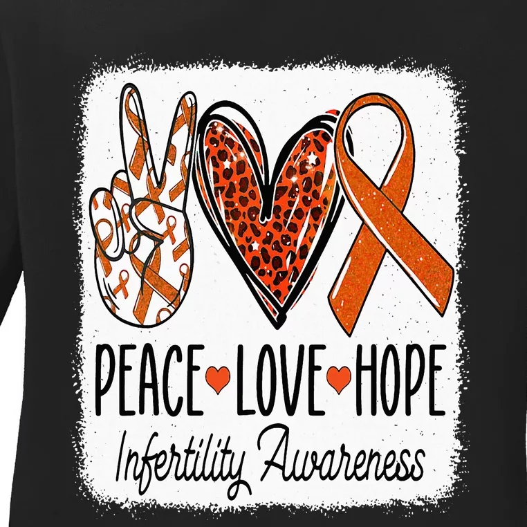 Peace Love Hope Infertility Awareness Orange Ribbon Ladies Long Sleeve Shirt