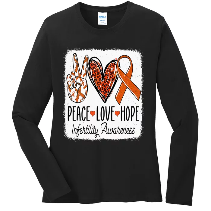 Peace Love Hope Infertility Awareness Orange Ribbon Ladies Long Sleeve Shirt