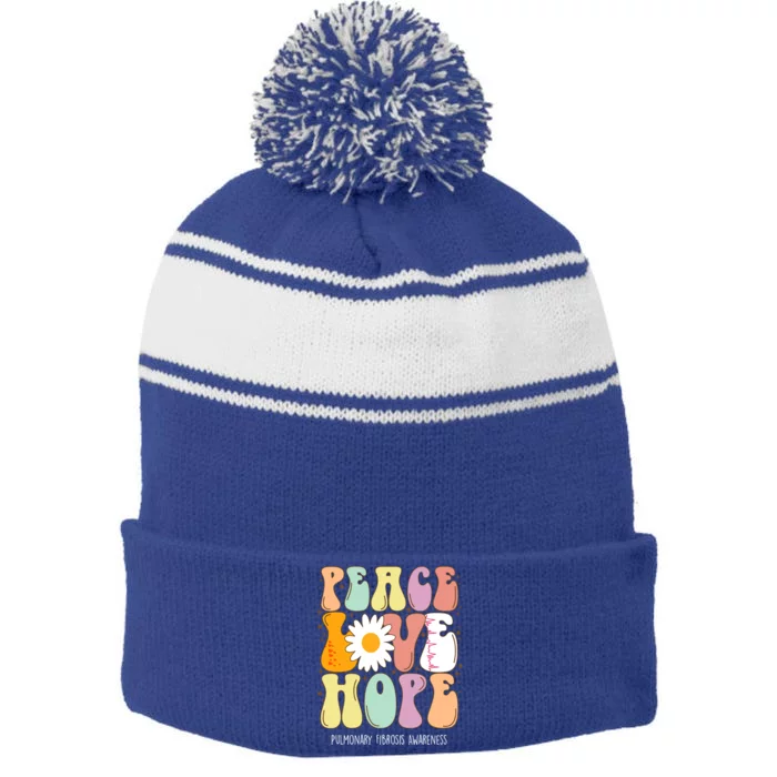 Peace Love Hope Pulmonary Fibrosis Awareness Gift Stripe Pom Pom Beanie