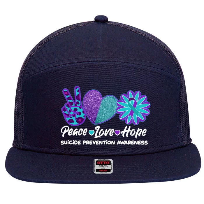 Peace Love Hope Suicide Prevention Awareness 7 Panel Mesh Trucker Snapback Hat