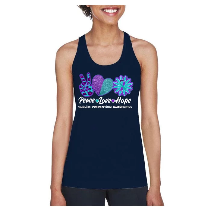 Peace Love Hope Suicide Prevention Awareness Women's Racerback Tank