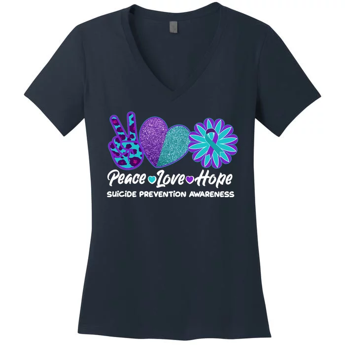 Peace Love Hope Suicide Prevention Awareness Women's V-Neck T-Shirt