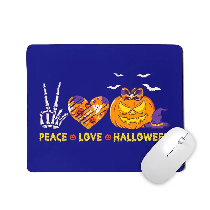 Peace Love Halloween Skeleton Hand And Pumpkin Leopard Heart Gift Mousepad