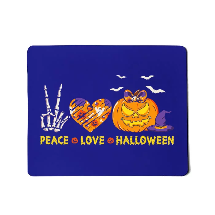 Peace Love Halloween Skeleton Hand And Pumpkin Leopard Heart Gift Mousepad