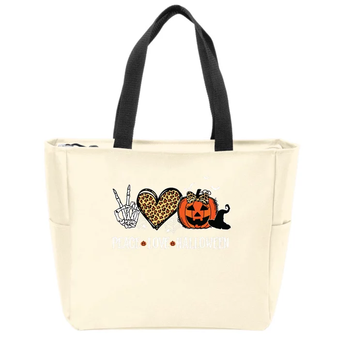 Peace Love Halloween Happy Halloween Pumpkin Leopard Heart Zip Tote Bag