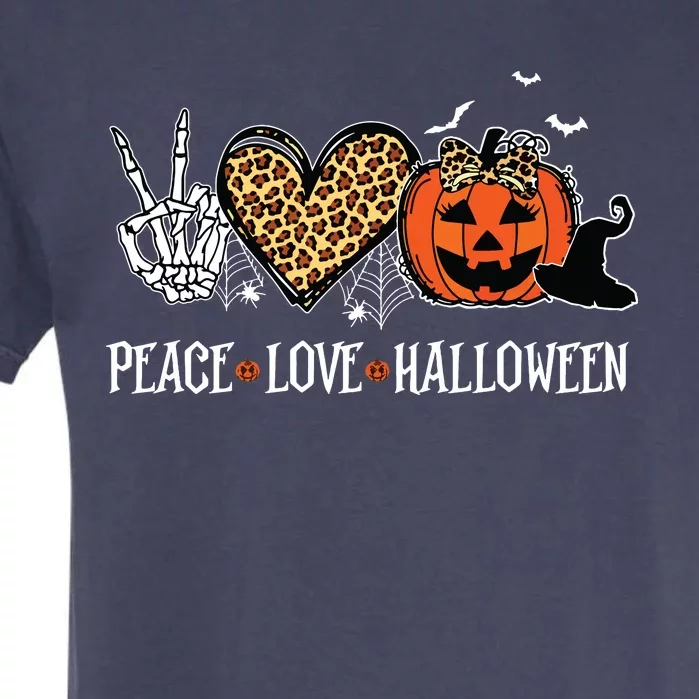 Peace Love Halloween Happy Halloween Pumpkin Leopard Heart Garment-Dyed Heavyweight T-Shirt