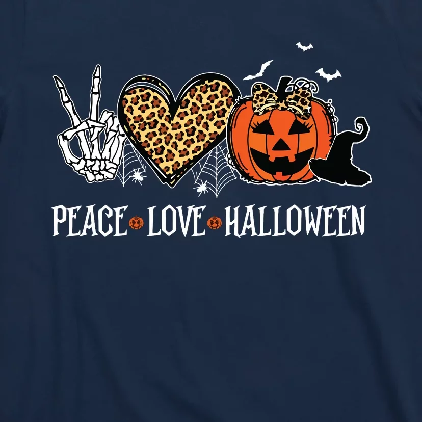 Peace Love Halloween Happy Halloween Pumpkin Leopard Heart T-Shirt