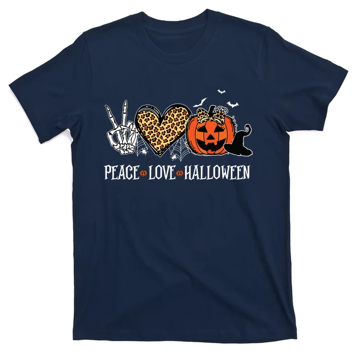 Peace Love Halloween Happy Halloween Pumpkin Leopard Heart T-Shirt