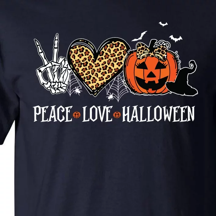 Peace Love Halloween Happy Halloween Pumpkin Leopard Heart Tall T-Shirt