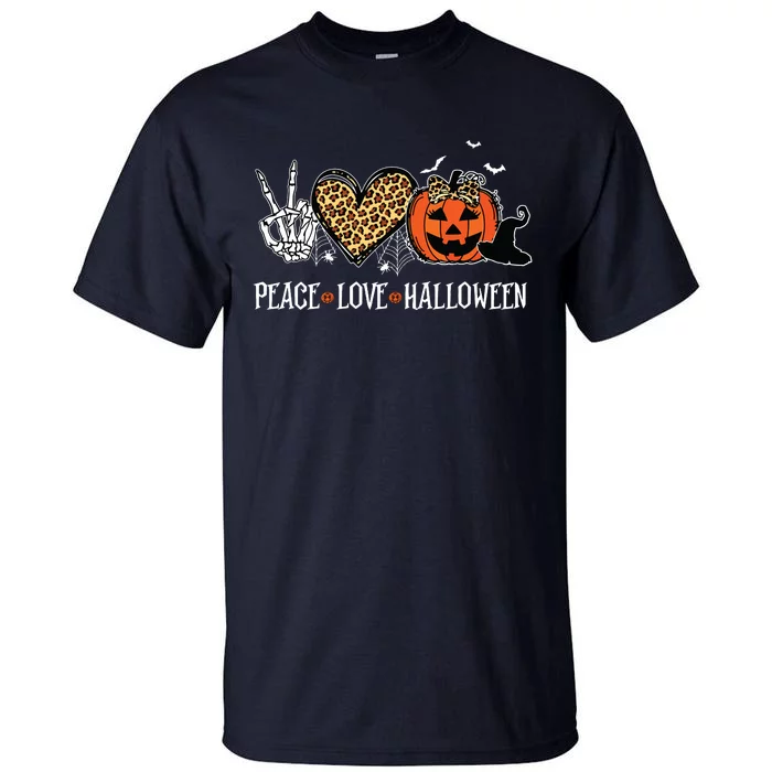 Peace Love Halloween Happy Halloween Pumpkin Leopard Heart Tall T-Shirt