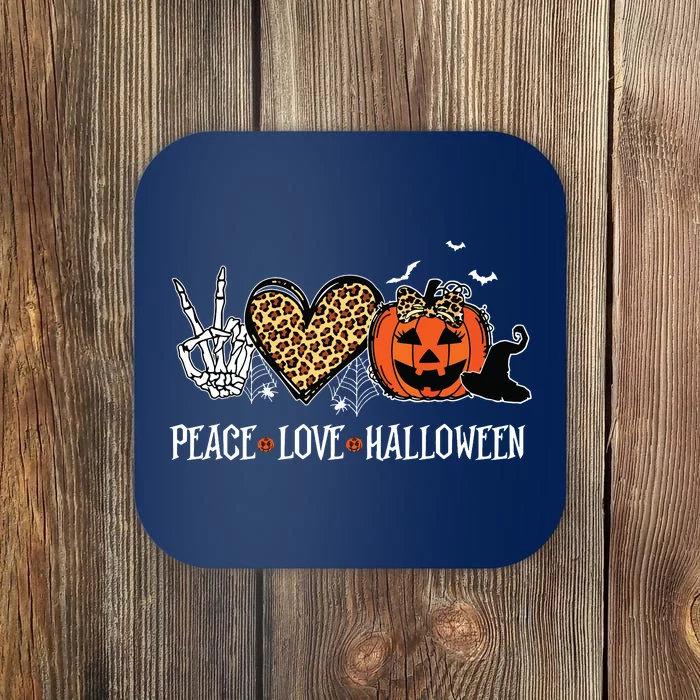 Peace Love Halloween Happy Halloween Pumpkin Leopard Heart Coaster